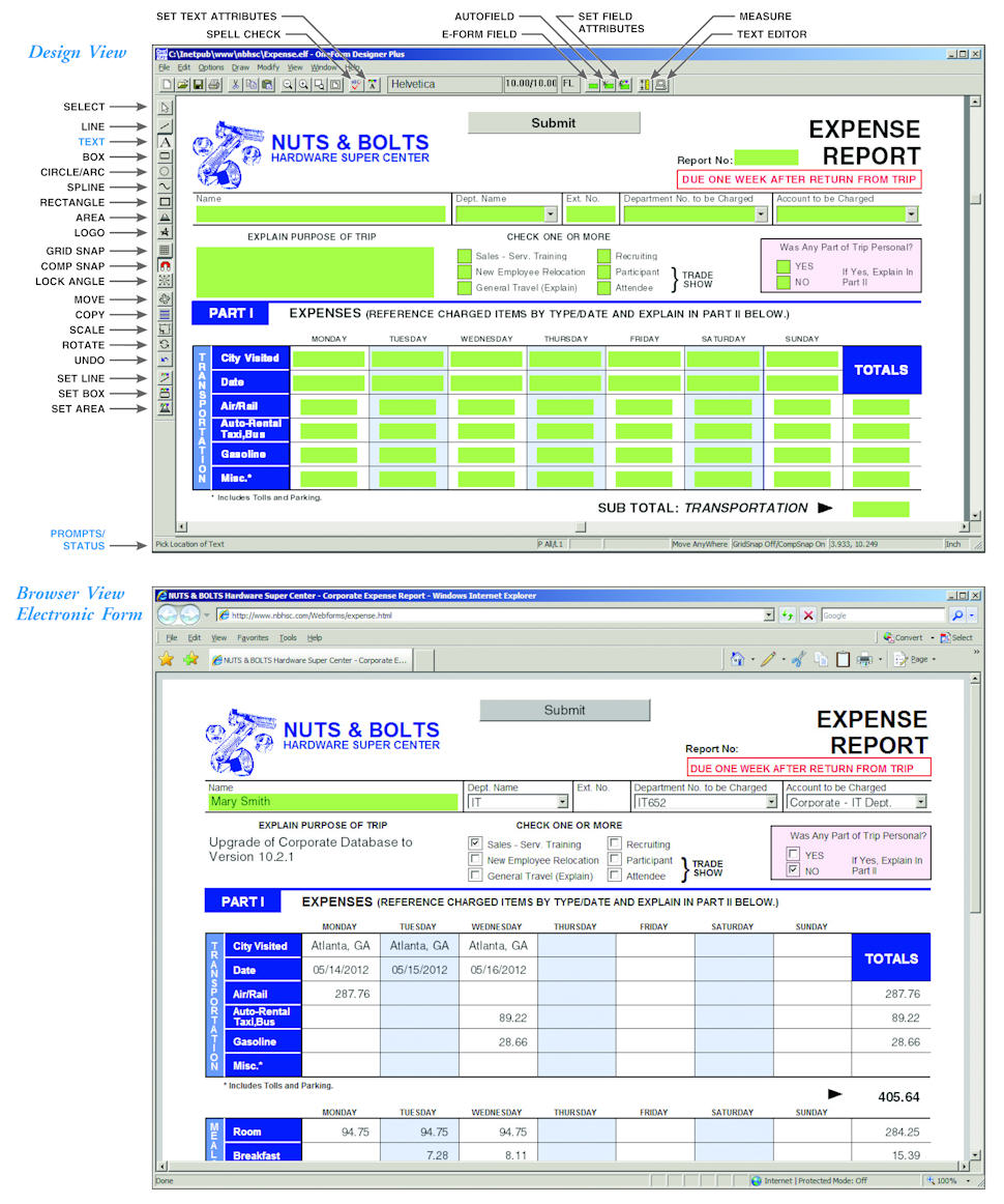 The OneForm Designer Graphical User Interface for Creating Electronic Forms